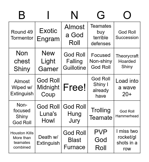 Onslaught Bingo Card