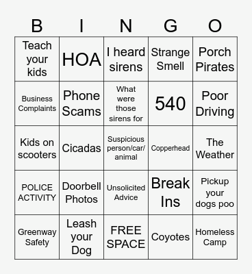 NEXTDOOR BINGO Card