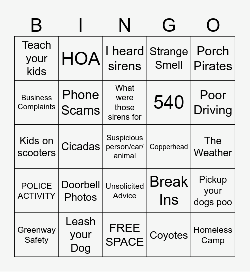 NEXTDOOR BINGO Card