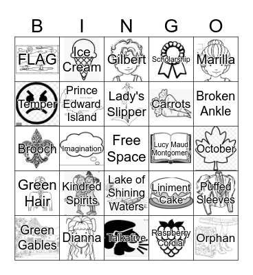 Anne of Green Gables Bingo Card