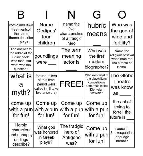 Drama Momma Bingo Card