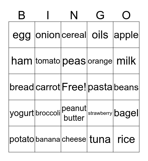 Food Pyramid Bingo Card