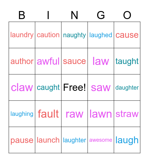 au  aw  augh Bingo Card