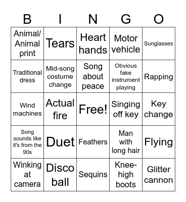 Eurovision 2024 Bingo Card