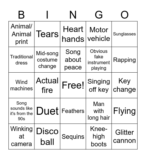 Eurovision 2024 Bingo Card