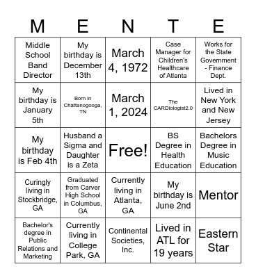 Joyce's Mentees Bingo Card