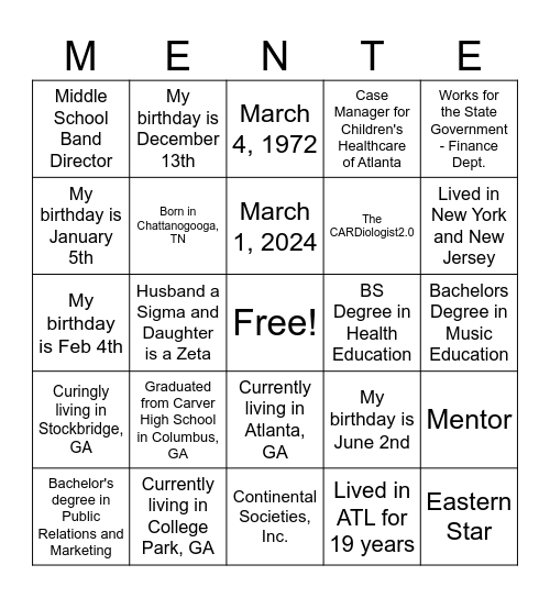 Joyce's Mentees Bingo Card