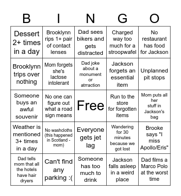 Amsterdam Trip Bingo Card