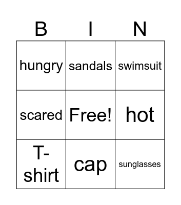 Clothes Bingo Card