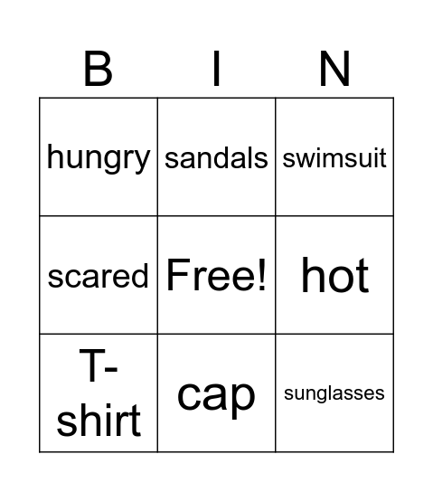 Clothes Bingo Card