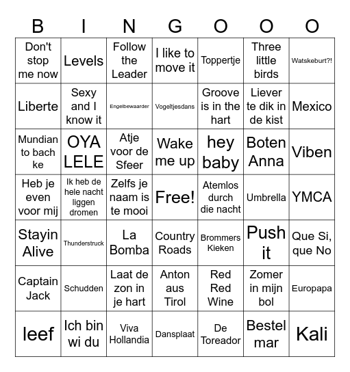 Foute Muziek Bingo 2024 Bingo Card