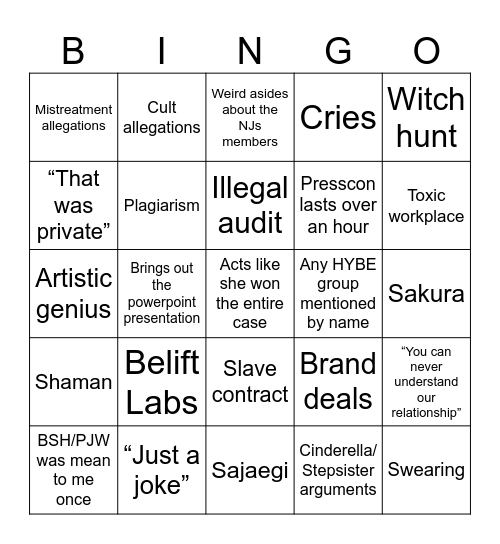 MHJ Press Conference 2 Bingo Card