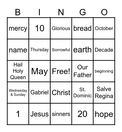 ROSARY BINGO Card