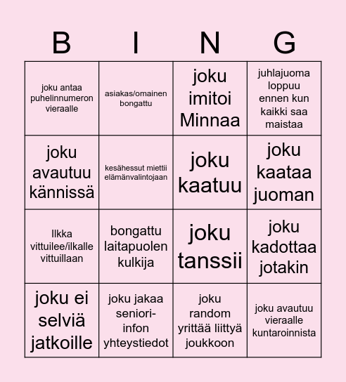 Kalliokierros bingo Card