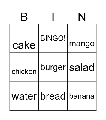 Food bingo Card