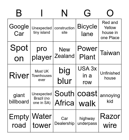 VR GeoGuesser Bingo Card