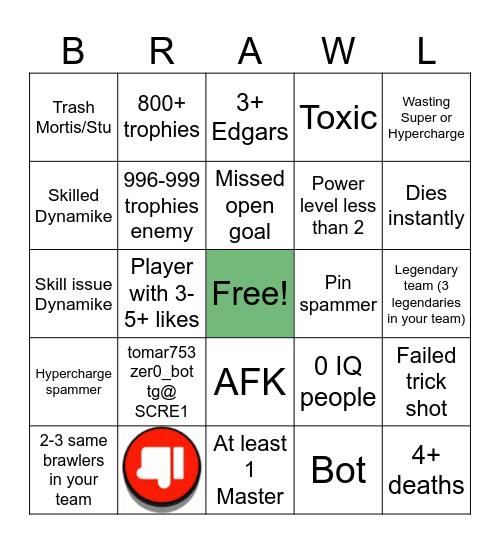 Brawl Stars Brawl Ball Bingo Card