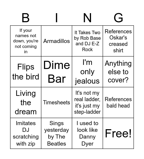 Stand Up Bingo Card