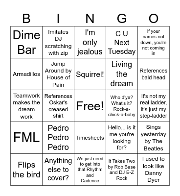 Stand Up Bingo Card