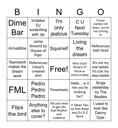 Stand Up Bingo Card