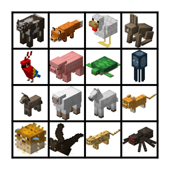 Minecraft Animal BINGO Card