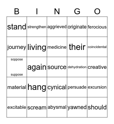 reading test 2 Bingo Card