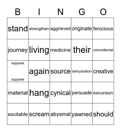 reading test 2 Bingo Card