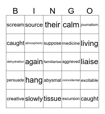 reading test 3 Bingo Card