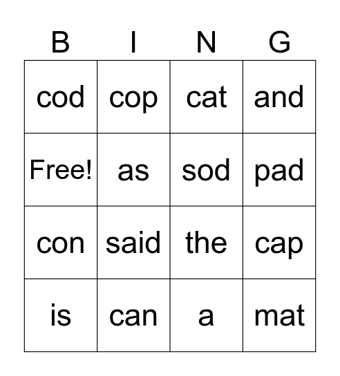 Lesson 14 Bingo Card