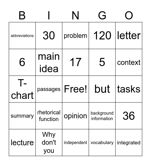 Untitled Bingo Card