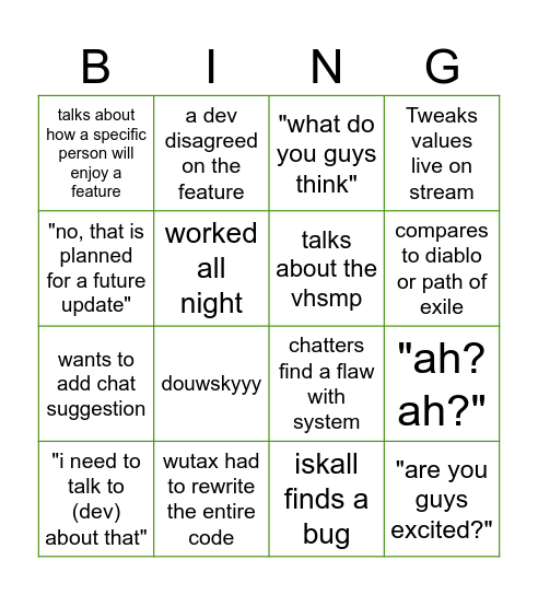 VH UPDATE TALKS Bingo Card