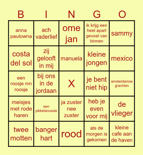 Muziek Bingo Card