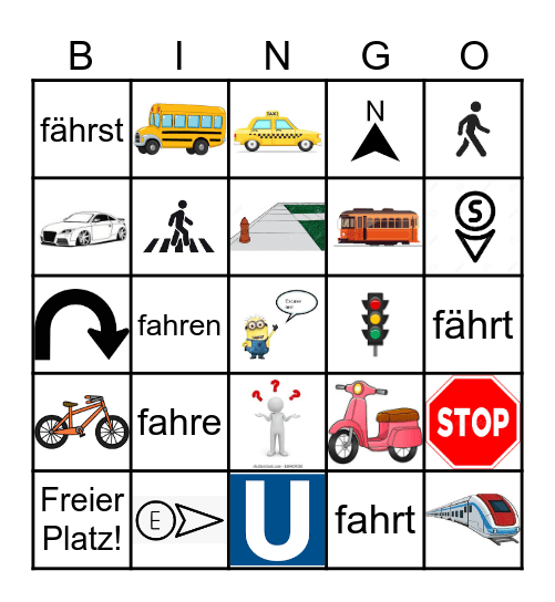 Fahren & Transportmittel (mit Bilder) Bingo Card