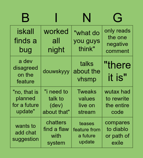 VH UPDATE TALKS Bingo Card