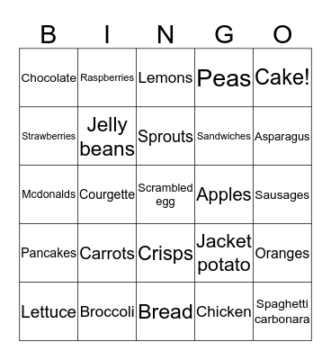 Food Bingo! Bingo Card