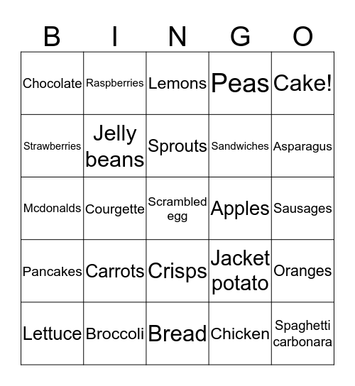 Food Bingo! Bingo Card