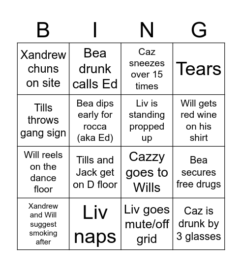 Winestock Bingo Card