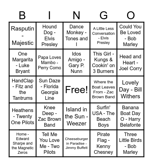 5MB Music Bingo Round #1 Bingo Card