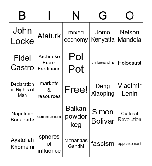 Global 10 Review BINGO Card