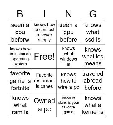 Untitled Bingo Card