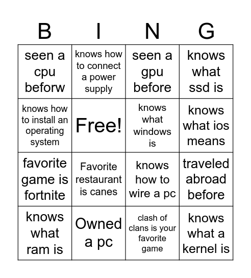 Untitled Bingo Card