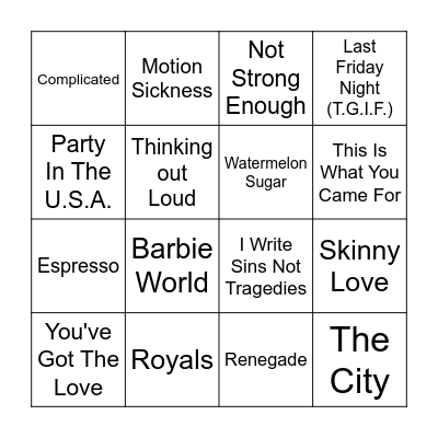 Friends, Squad, Ex's & Enemies Bingo Card