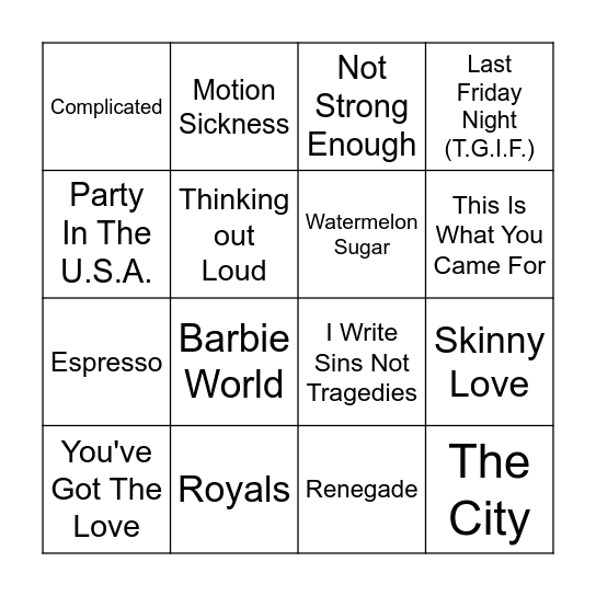 Friends, Squad, Ex's & Enemies Bingo Card