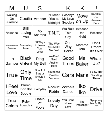 Vinstogo Musikkbingo 9 Bingo Card