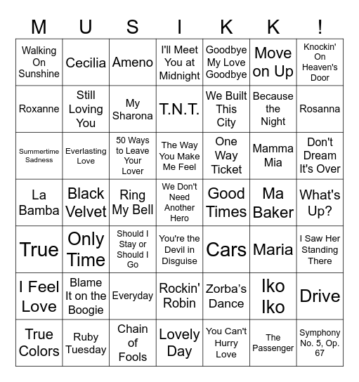 Vinstogo Musikkbingo 9 Bingo Card