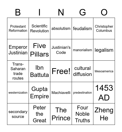 Global 9 Review BINGO Card