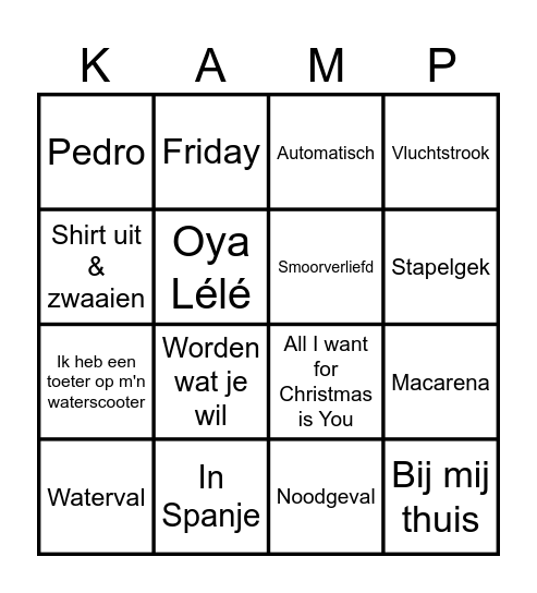 MUZIEKBINGO KAMP GROEP 7/8 Bingo Card
