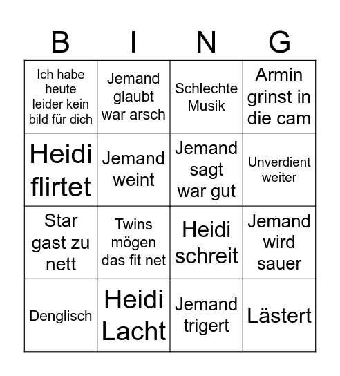 GNTM Bingo Card