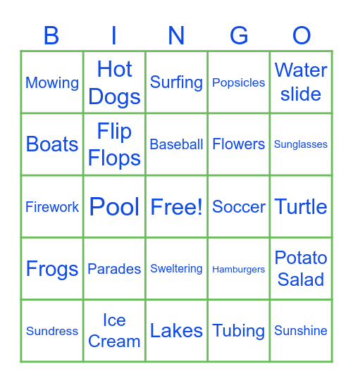 Summer Bingo Card