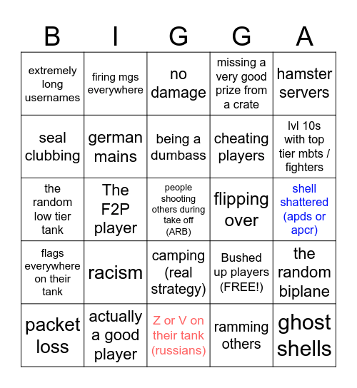 War Thunder in general Bingo Card